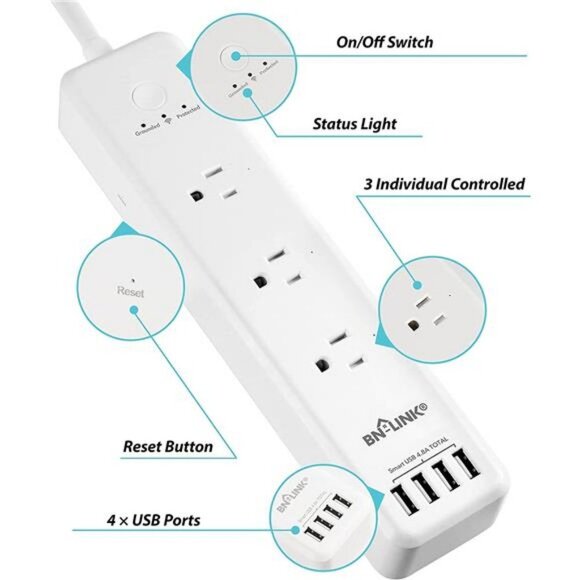 Smart Power Strip Compatible with Smart Plug WiFi Outlets Surge Protector - Picture 3 of 6